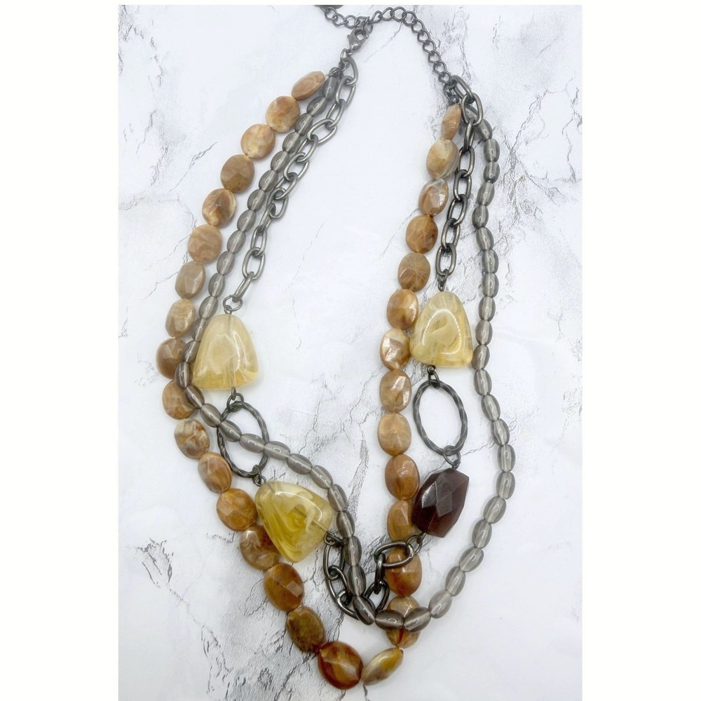 Vintage Cookie Lee 3-Strand Glass Bead Gunmetal Necklace